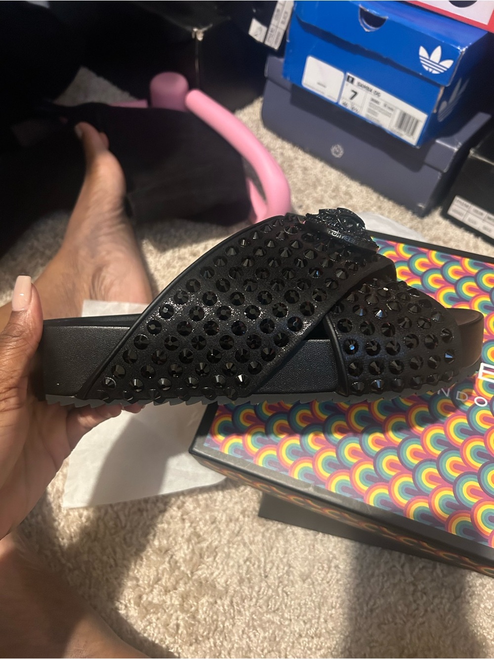 Kurt Geiger Black Studded Slide Sandals